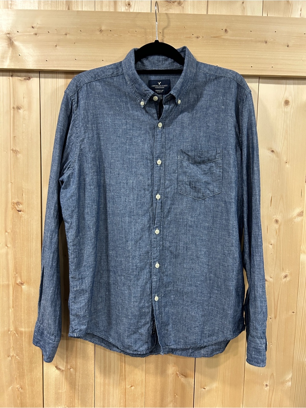 American Eagle Seriously So Soft Button-Down Linen Blend Shirt - L